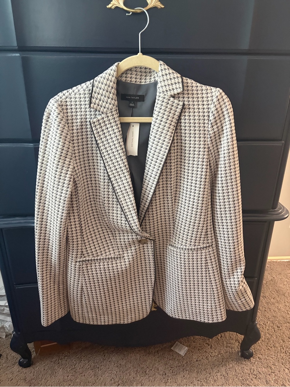 Ann Taylor Houndstooth Blazer Jacket in Black & White New